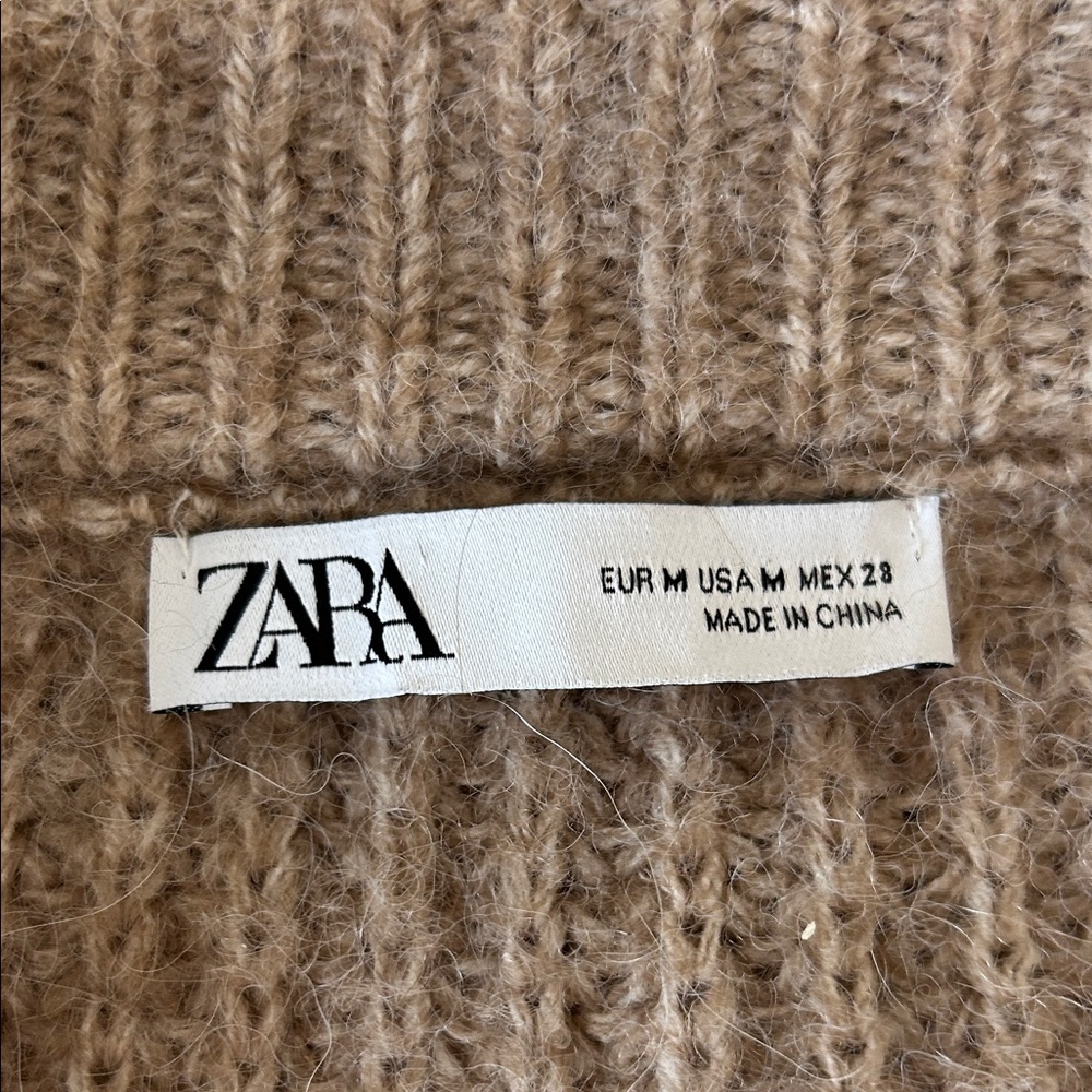 Zara Oversized Taupe Ribbed V-Neck Cardigan + Bonus separate Faux fur shawl - Picture 2 of 14